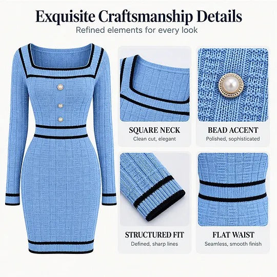 Women's Ribbed Knit Dress with Square Neckline