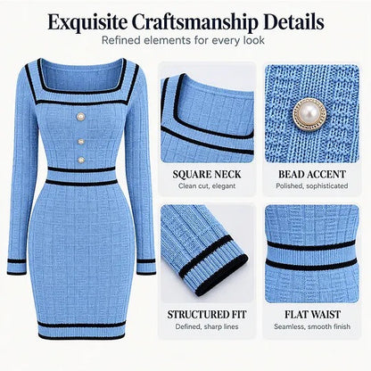 Women's Ribbed Knit Dress with Square Neckline