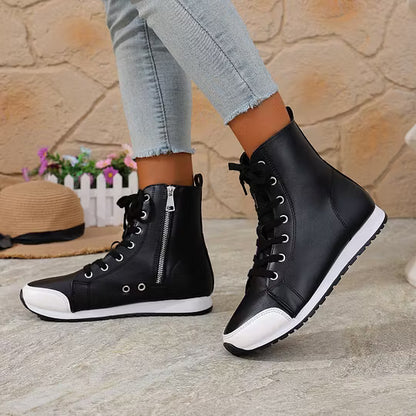 Women's Lace-Up Ankle Boots with Side Zipper