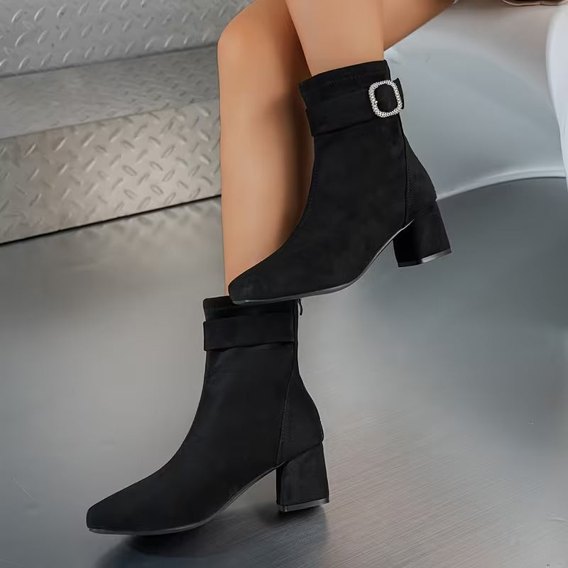 Women's Buckle Ankle Boots with Square Toe