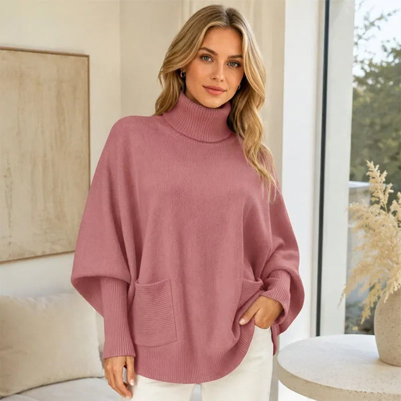 Women's High-Neck Poncho Sweater