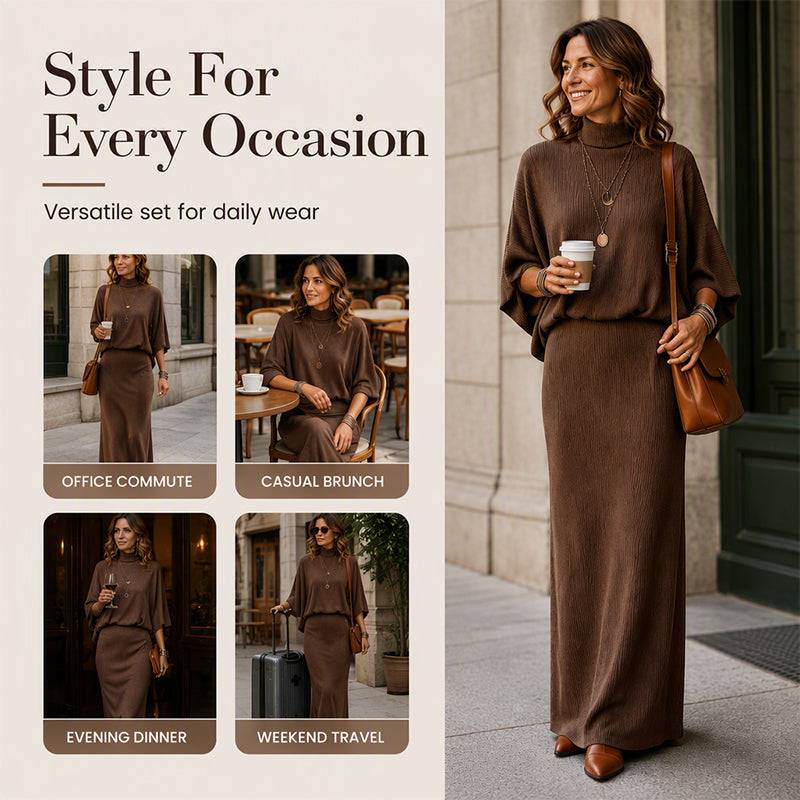 Women's Ribbed Two-Piece Top and Skirt Set