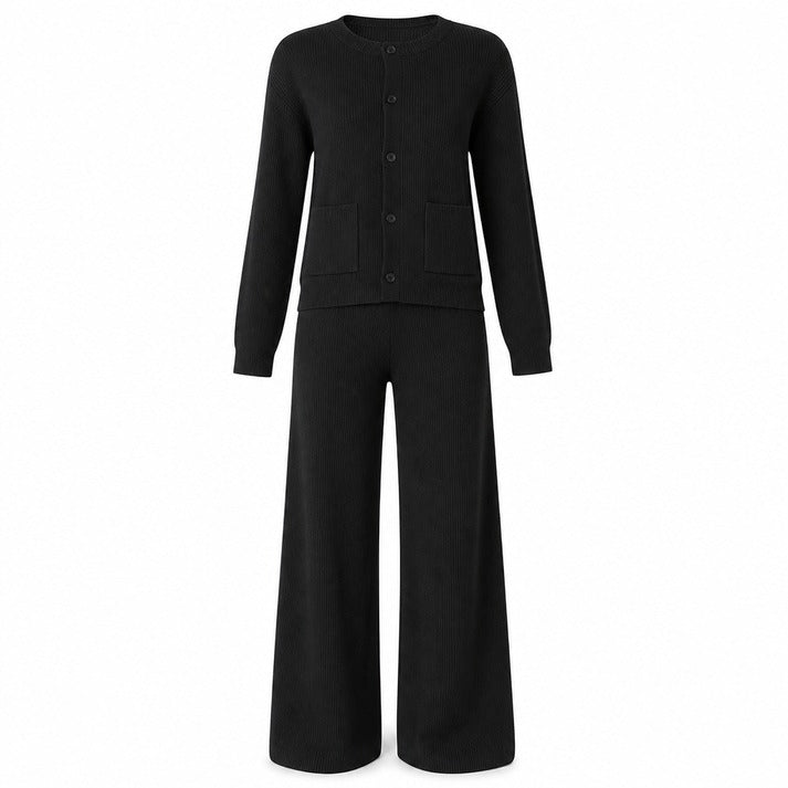 Women's Button-Front Cardigan and Wide-Leg Pants Set