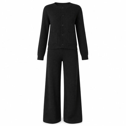 Women's Button-Front Cardigan and Wide-Leg Pants Set