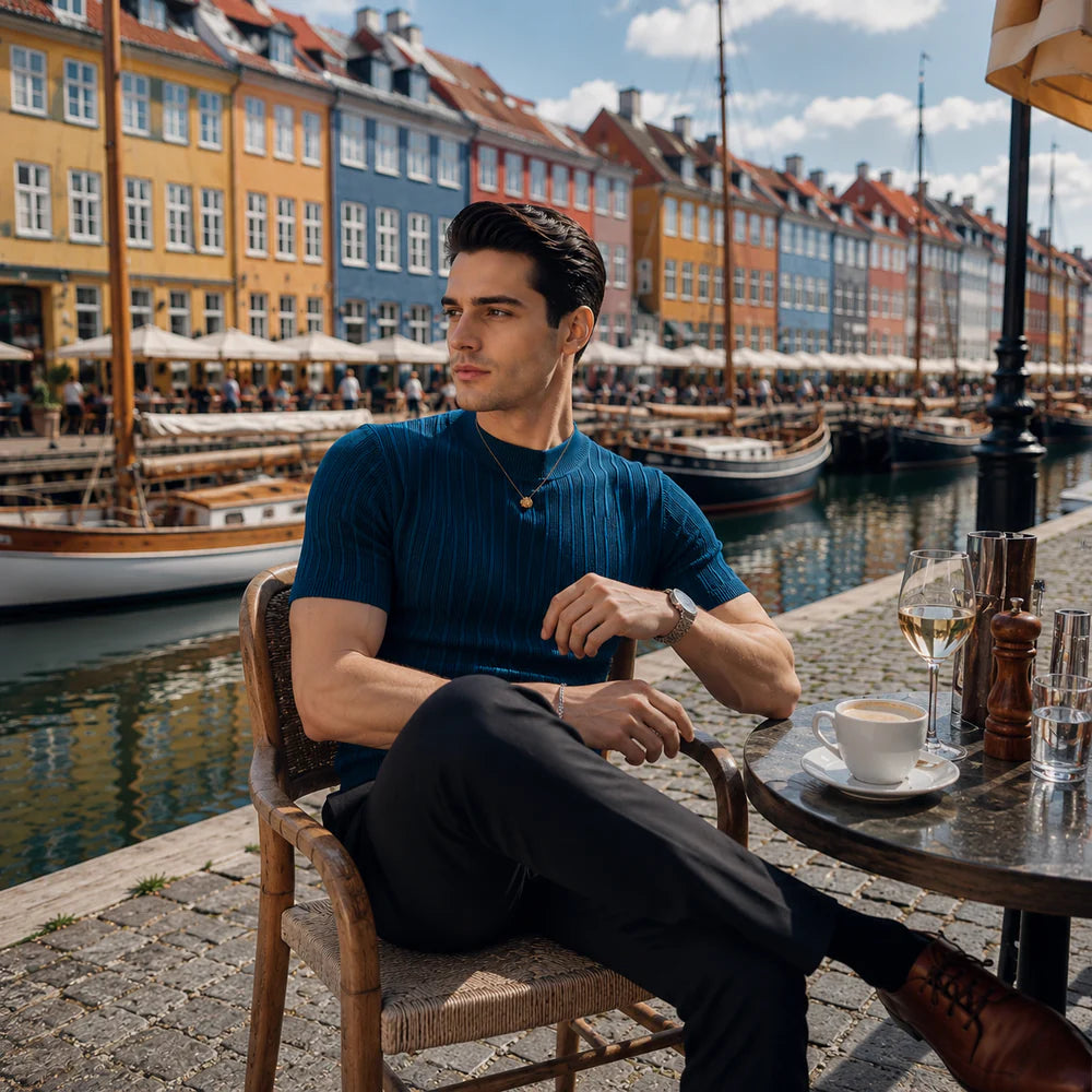 Men’s Ribbed Mock Neck Knit Tee