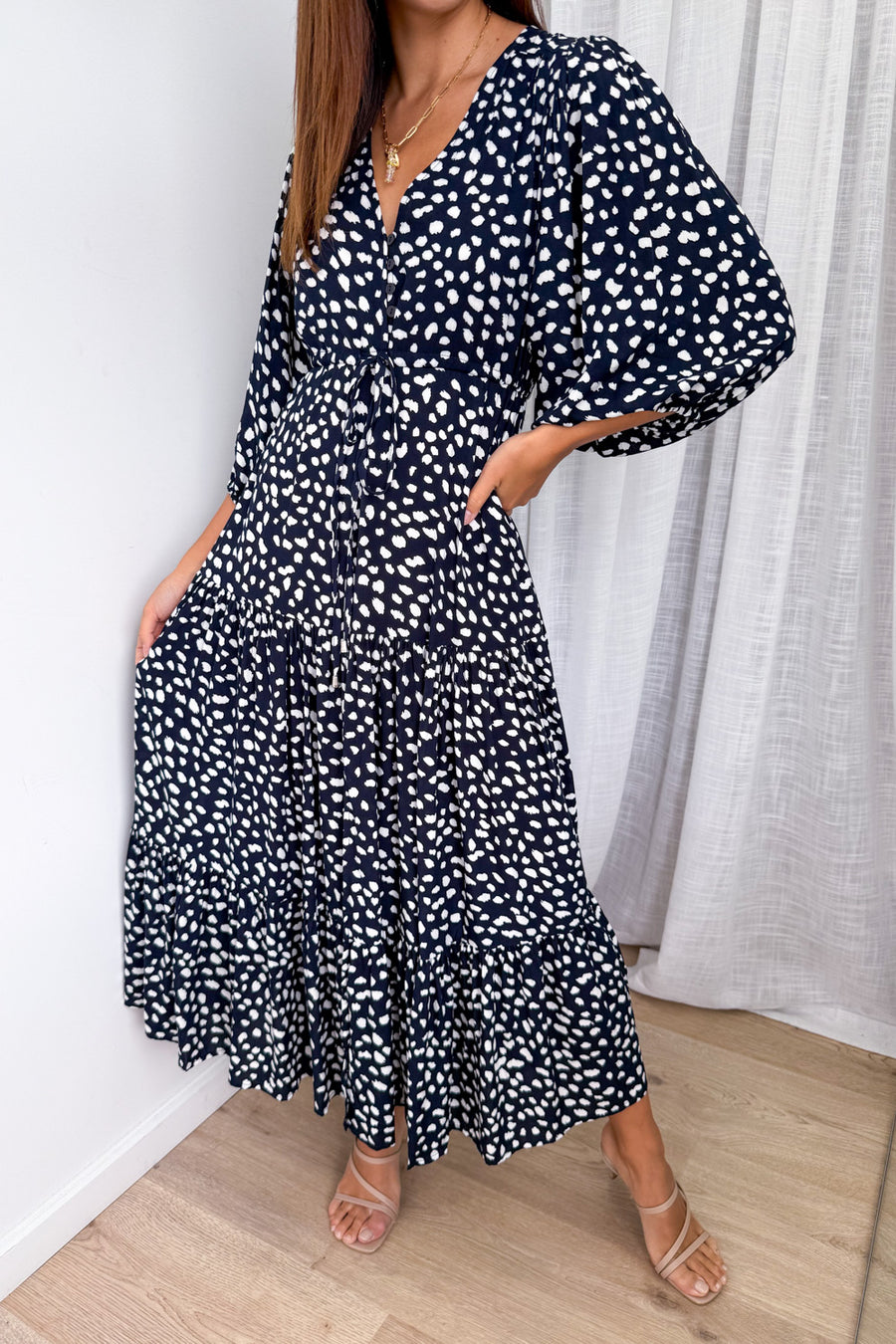 Flowy Printed V-Neck Maxi Dress