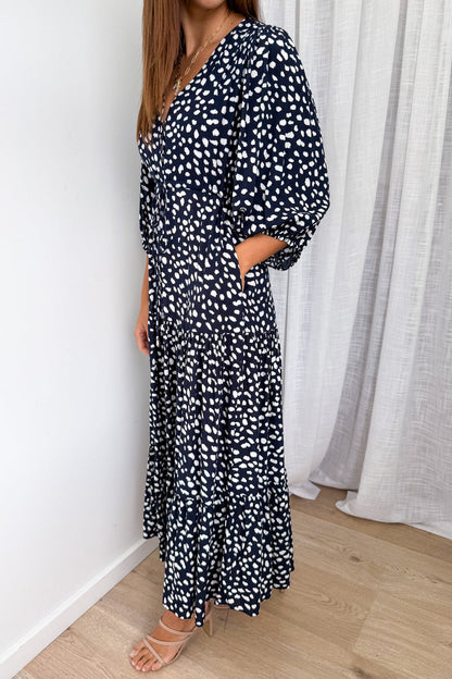 Flowy Printed V-Neck Maxi Dress