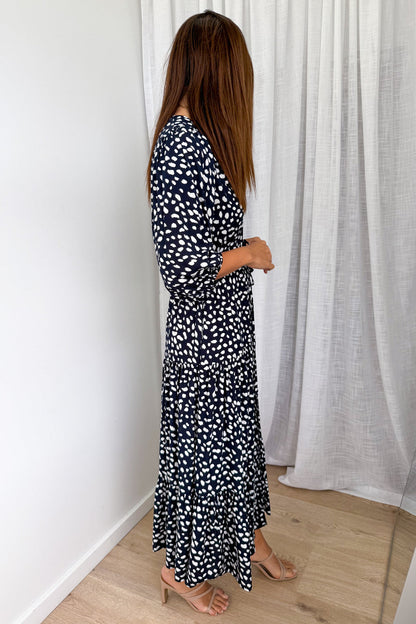 Flowy Printed V-Neck Maxi Dress