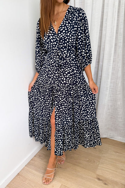 Flowy Printed V-Neck Maxi Dress