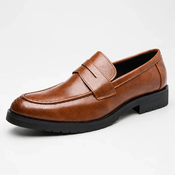Men’s Square Toe Leather-Look Loafers