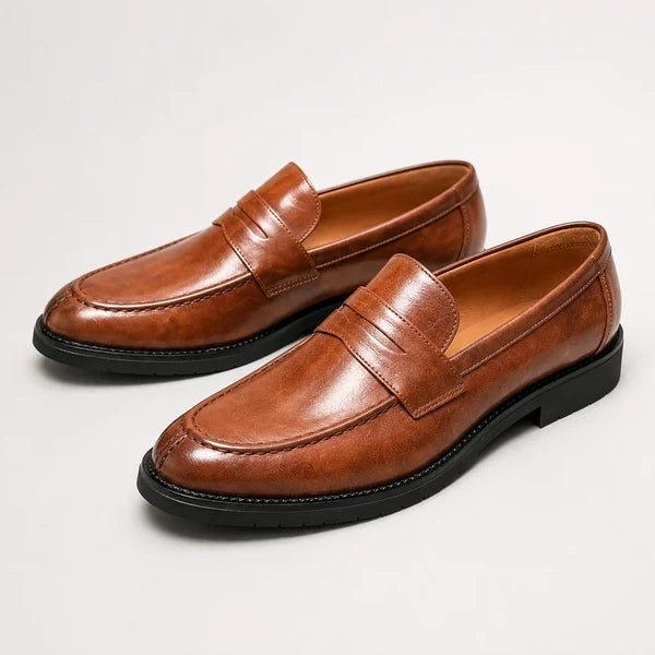 Men’s Square Toe Leather-Look Loafers