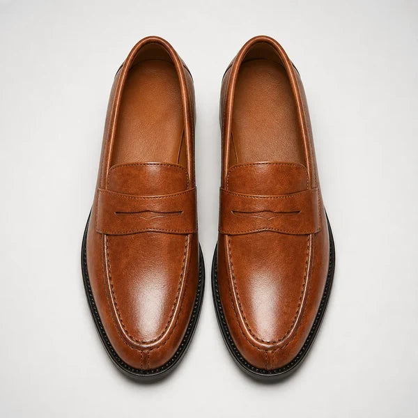 Men’s Square Toe Leather-Look Loafers