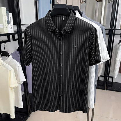 Men's Striped Button Front Short Sleeve Shirt