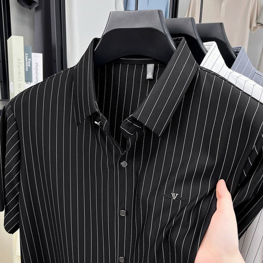 Men's Striped Button Front Short Sleeve Shirt