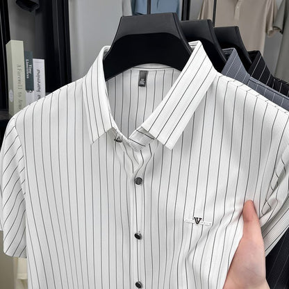 Men's Striped Button Front Short Sleeve Shirt