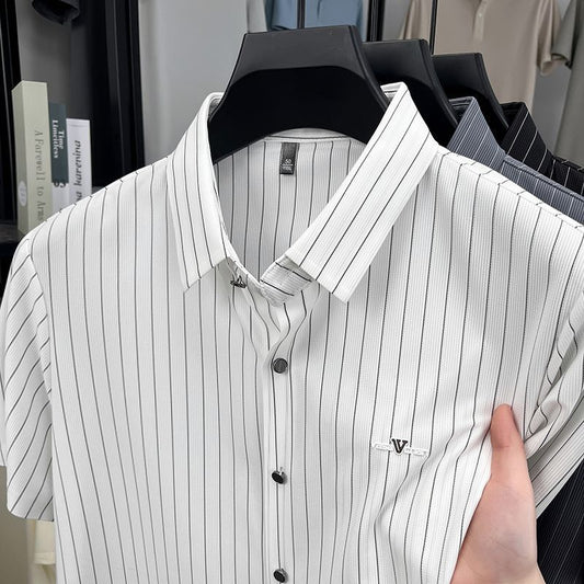 Men's Striped Button Front Short Sleeve Shirt