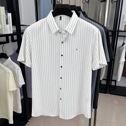 Men's Striped Button Front Short Sleeve Shirt