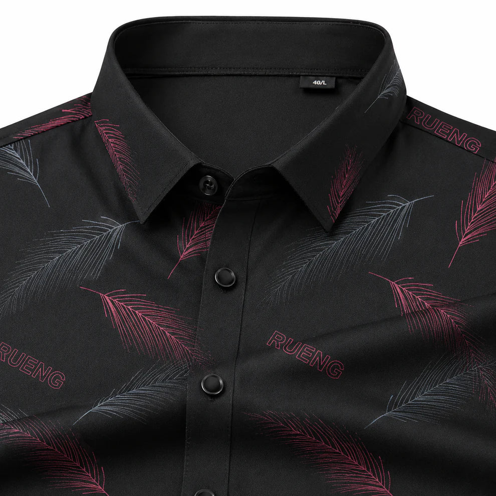Men's Feather Print Button Front Shirt