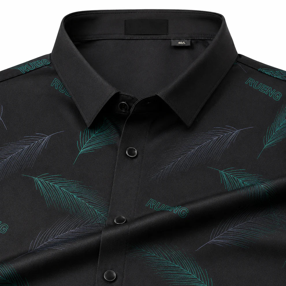 Men's Feather Print Button Front Shirt
