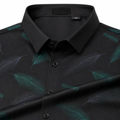 Men's Feather Print Button Front Shirt