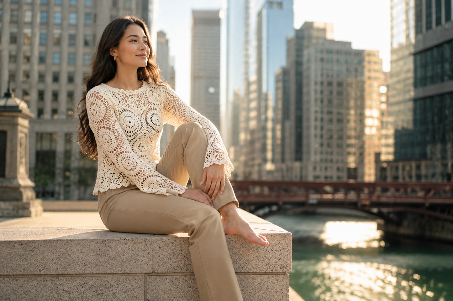 Women's Floral Crochet Lace Long Sleeve Blouse