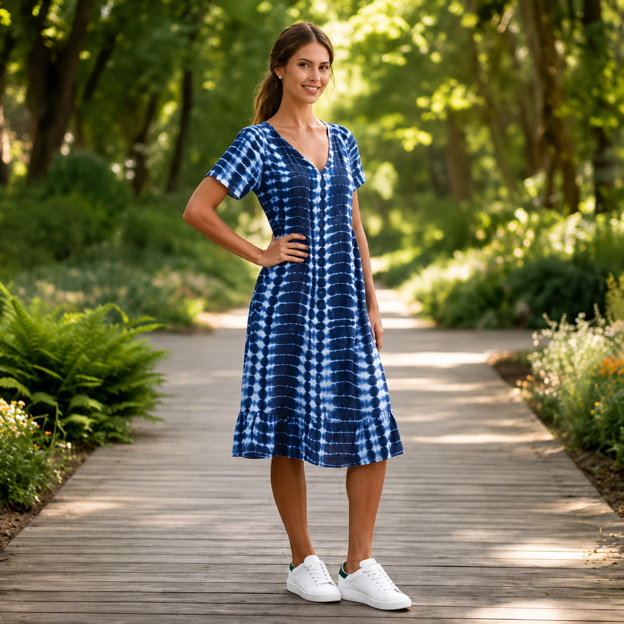 Women's V-Neck Printed Midi Dress
