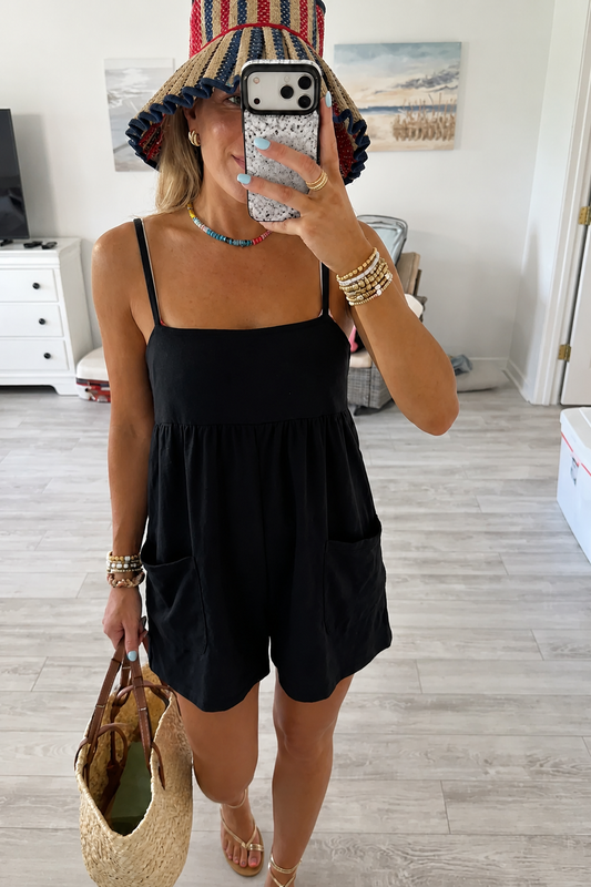 Women's Square Neck Pocket Romper
