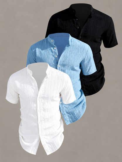 Men's Textured Stand Collar Shirt Set