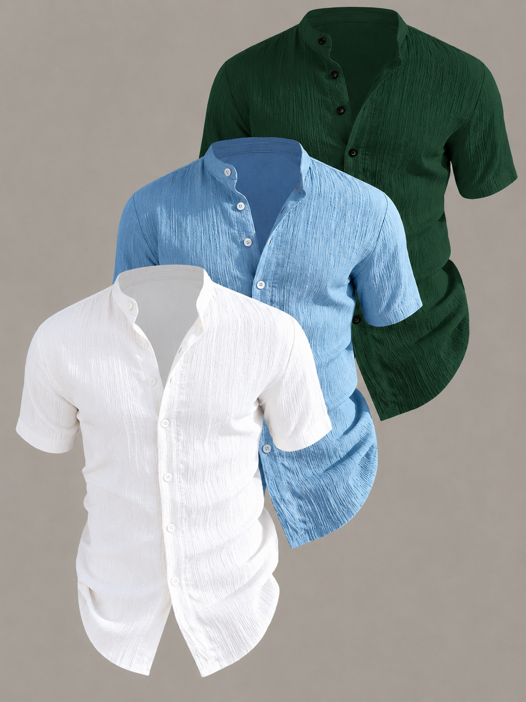 Men's Textured Stand Collar Shirt Set