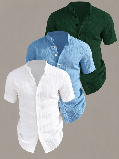 Men's Textured Stand Collar Shirt Set