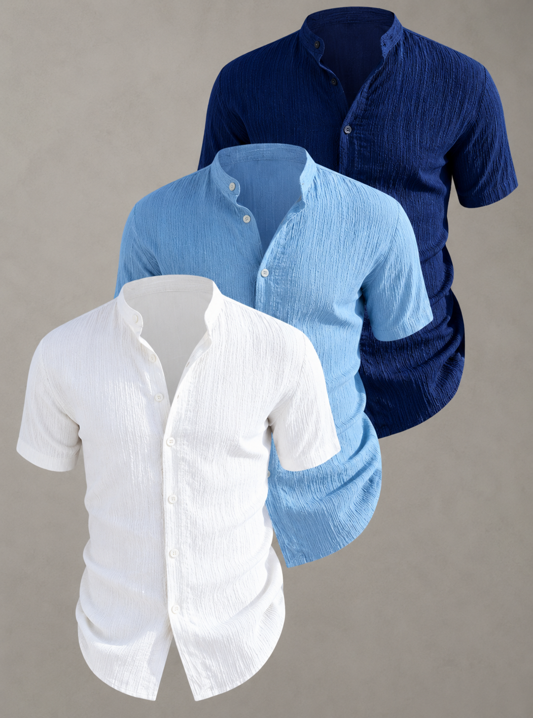 Men's Textured Stand Collar Shirt Set