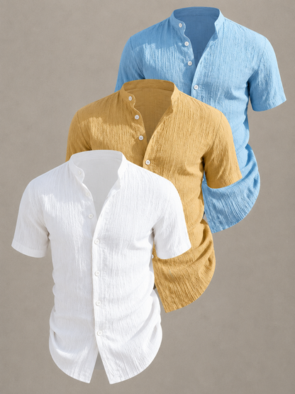 Men's Textured Stand Collar Shirt Set