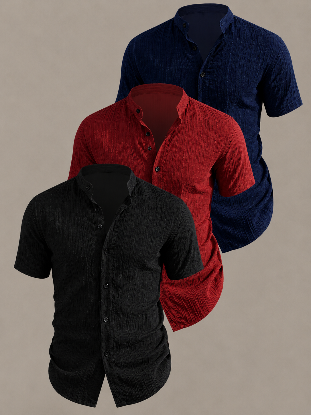 Men's Textured Stand Collar Shirt Set