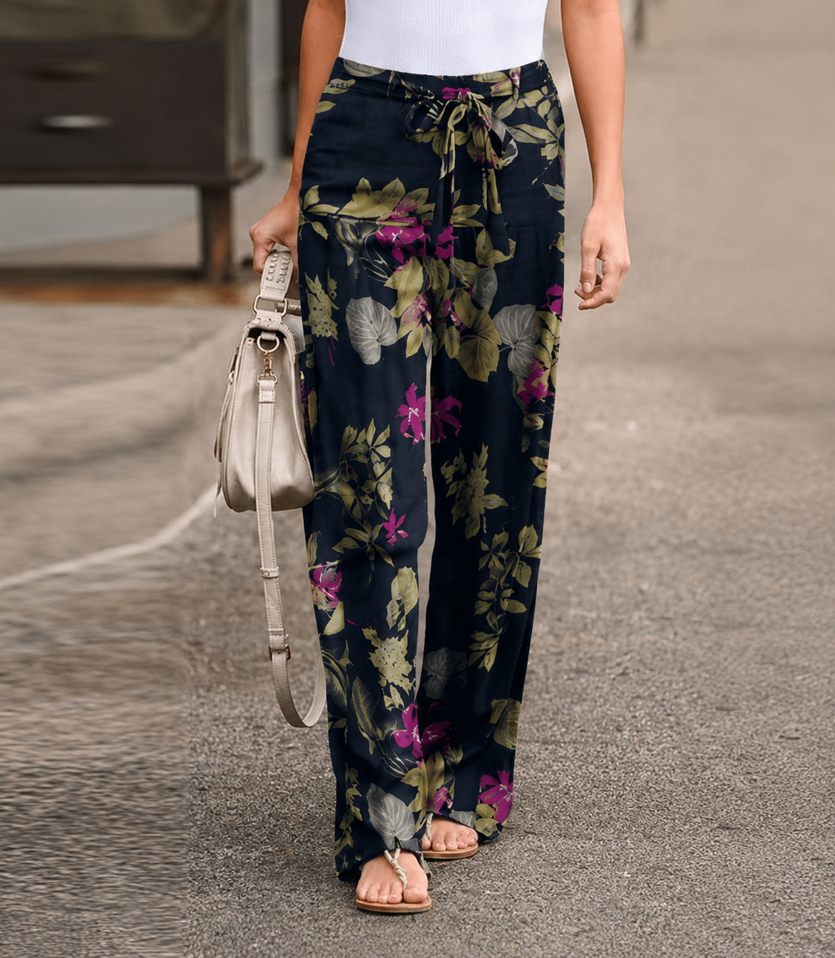 Women's Floral Drawstring Wide-Leg Pants