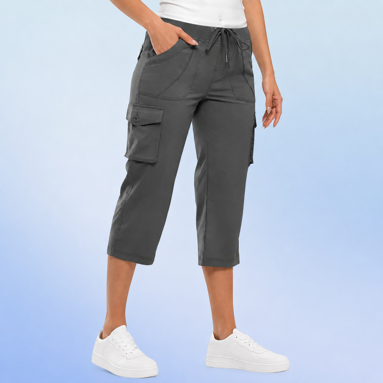 Women's Drawstring Cargo Capri Pants
