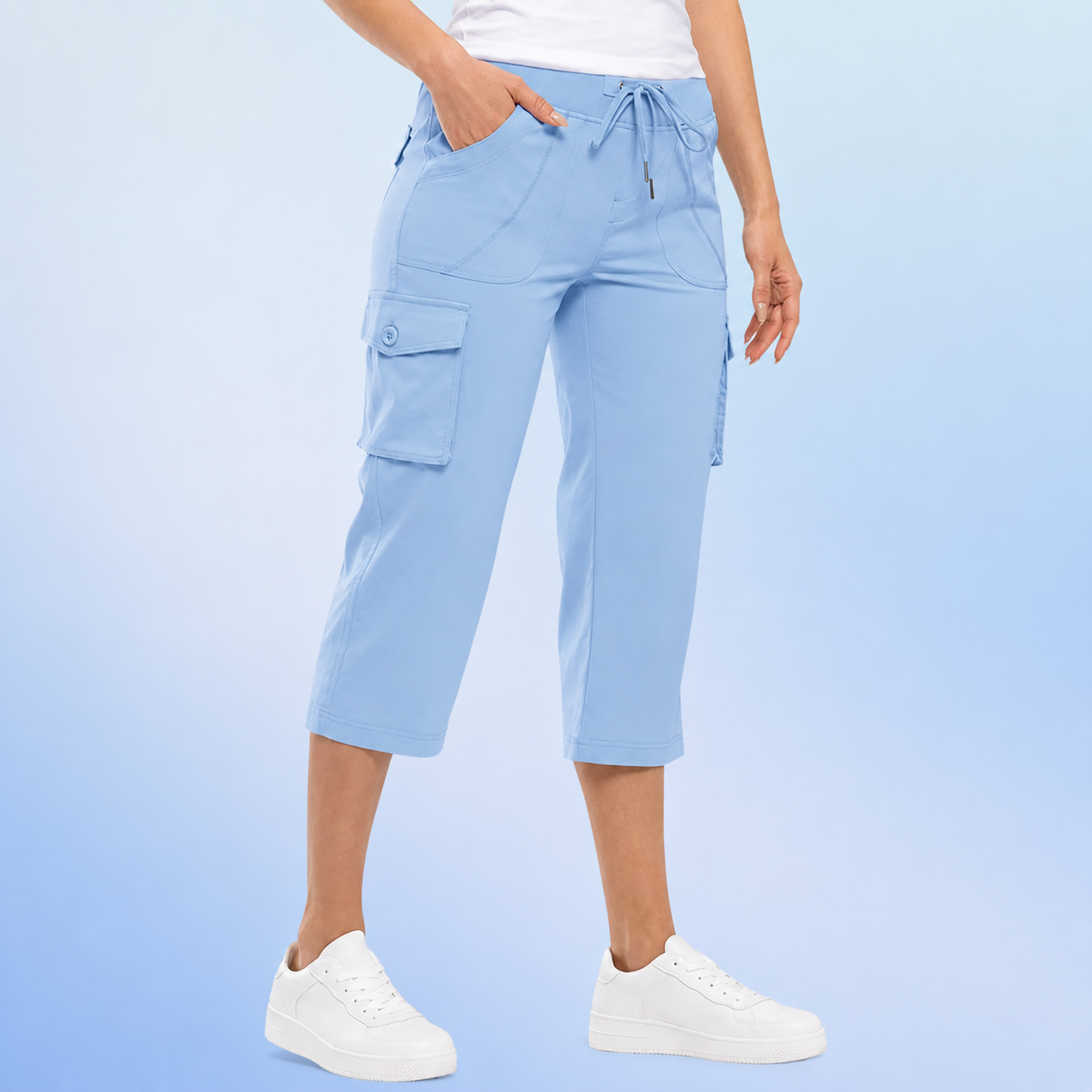 Women's Drawstring Cargo Capri Pants