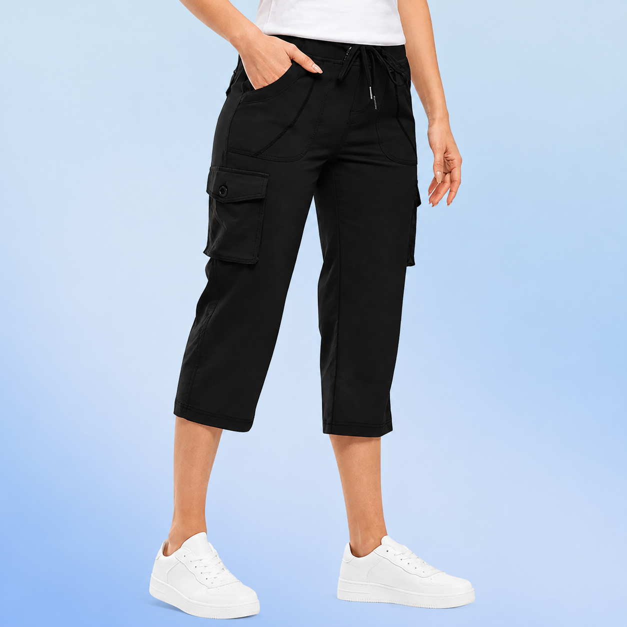 Women's Drawstring Cargo Capri Pants
