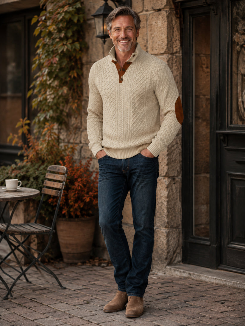 Men's Cable-Knit Henley Sweater
