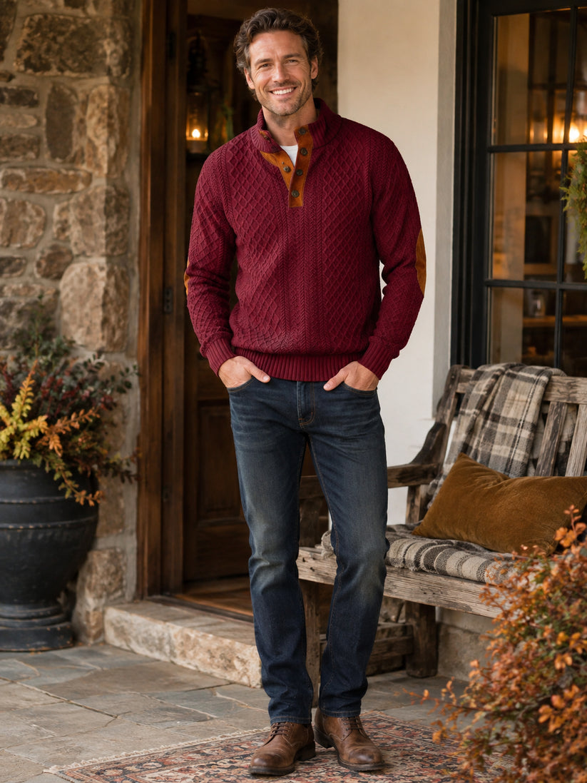 Men's Cable-Knit Henley Sweater