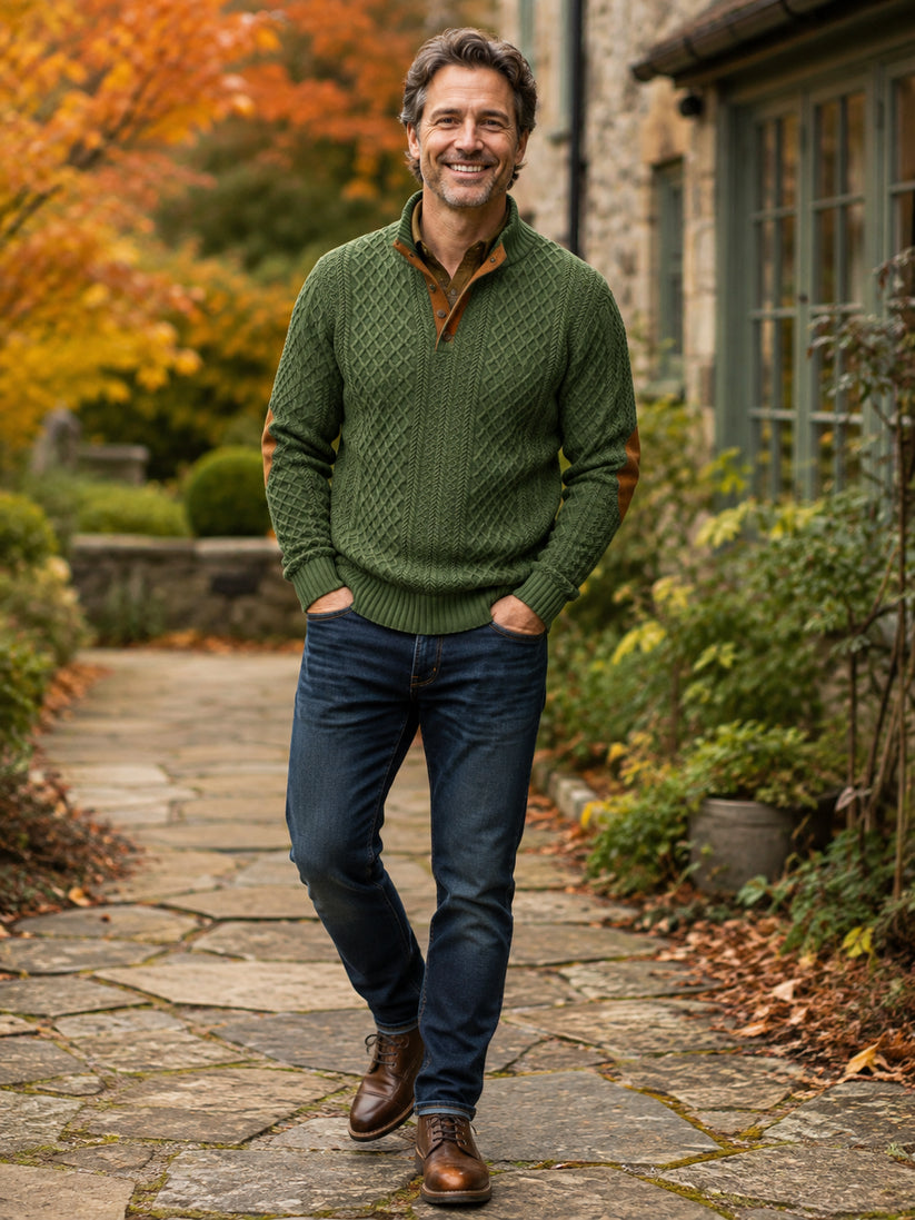 Men's Cable-Knit Henley Sweater
