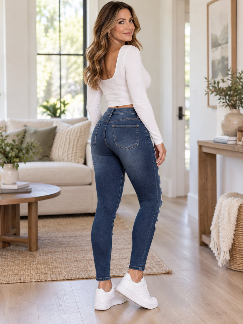 Women's High-Waisted Ripped Skinny Jeans