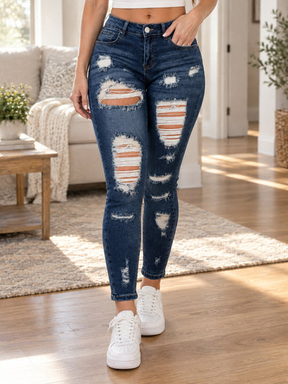 Women's High-Waisted Ripped Skinny Jeans