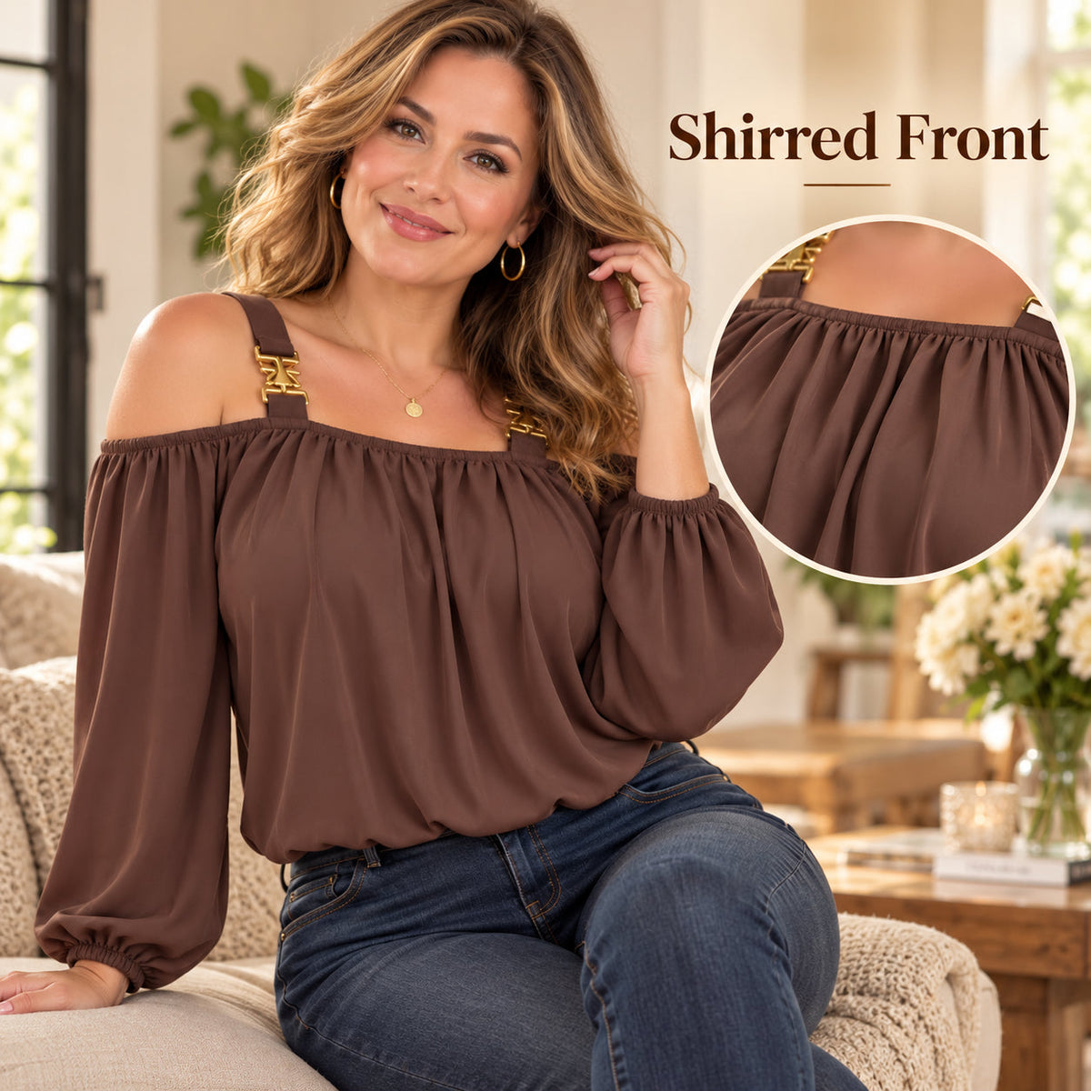 Women's Buckle Off-the-Shoulder Blouse