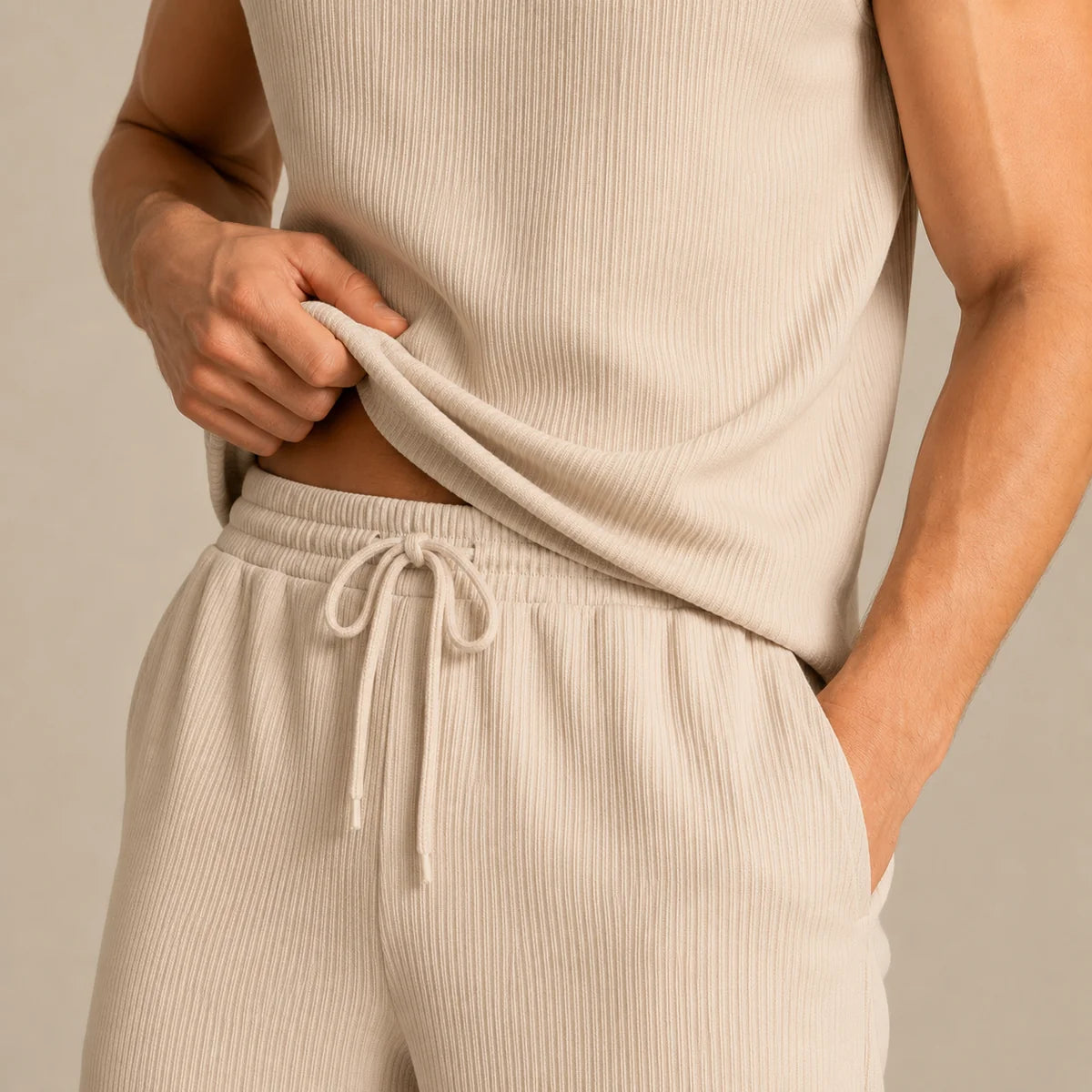 Men's Sleeveless Knit Pants Set