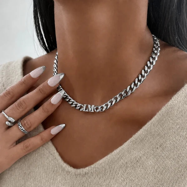 Women’s Personalized Two-Initial Cuban Chain Necklace