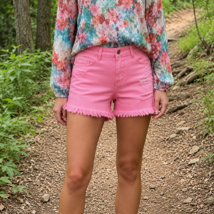 Women's Distressed Frayed Hem Denim Shorts