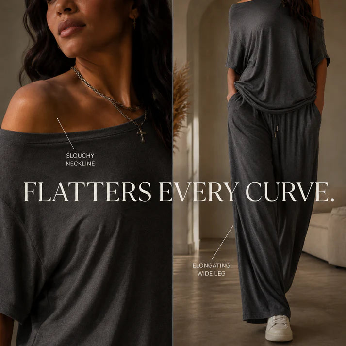 Women's Off-Shoulder Top & Wide-Leg Pants Set