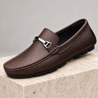 Men's Textured Loafers with Metal Accent