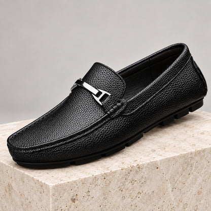 Men's Textured Loafers with Metal Accent