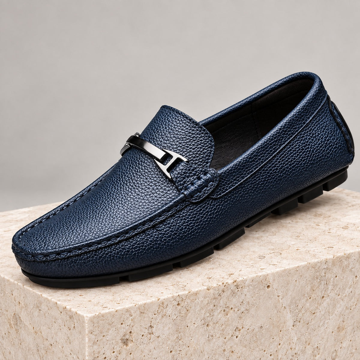 Men's Textured Loafers with Metal Accent